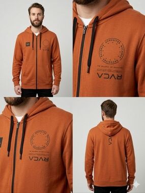 ​RVCA The Balance of Opposites Burnt Orange Zip Hoodie Medium Blokecore